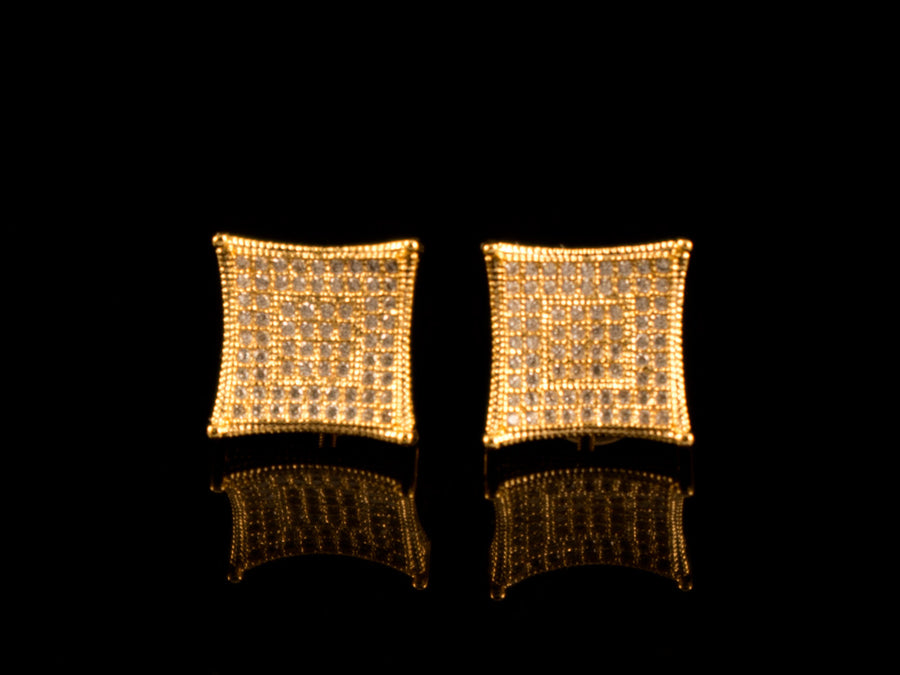 18K Gold Iced Concave Square Earrings - All4Gold.com