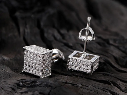 8mm Full Pave Box Square Stud Earrings