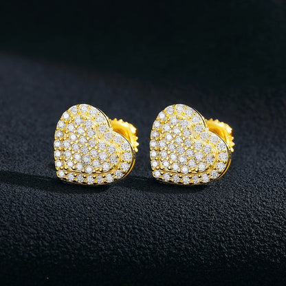 Heart-Shaped Moissanite Paved Stud Earrings