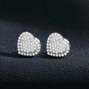 Silver Pved Heart Shaped Stud Earrings
