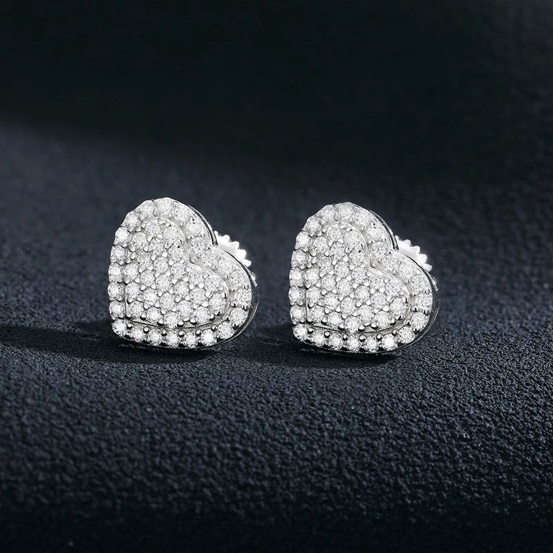 Heart-Shaped Moissanite Paved Stud Earrings