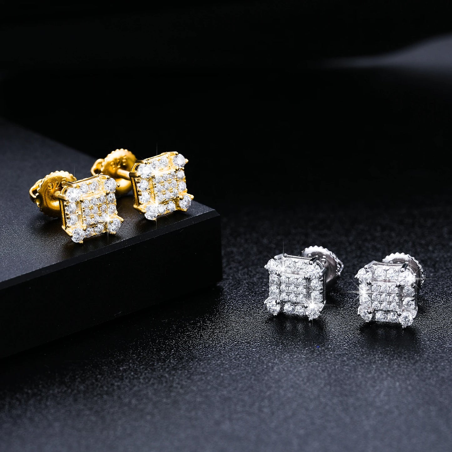 8mm Moissanite Paved Square Stud Earrings