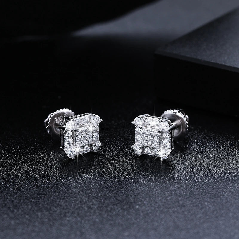 8mm Moissanite Paved Square Stud Earrings