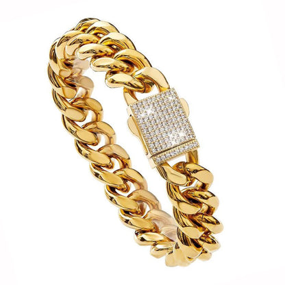 Cuban Link Pave Box Clasp Bracelet