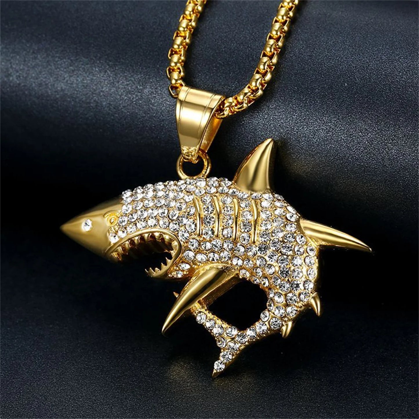 Paved Gold Shark Pendant