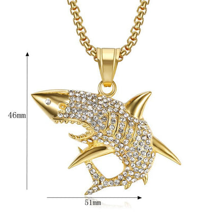 Paved Gold Shark Pendant