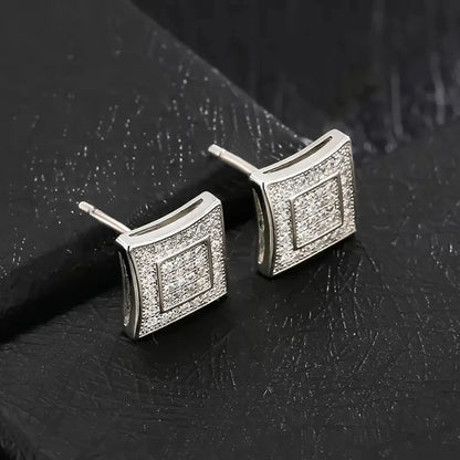 8mm Paved Concave Square Stud Earrings