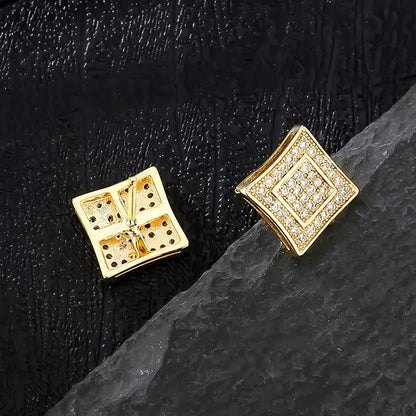 8mm Paved Concave Square Stud Earrings