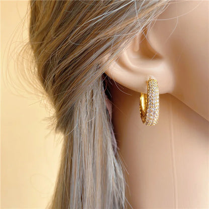 Gold Teardrop Paved Hoop Earrings