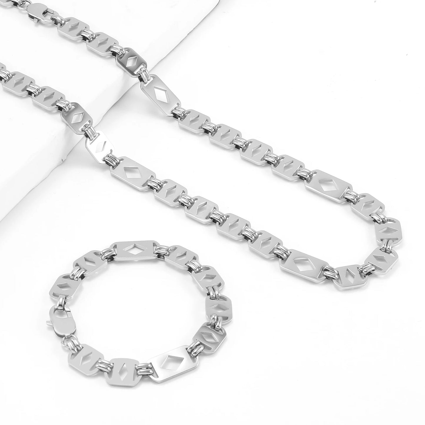 11mm Geometric Link Necklace & Bracelet Set