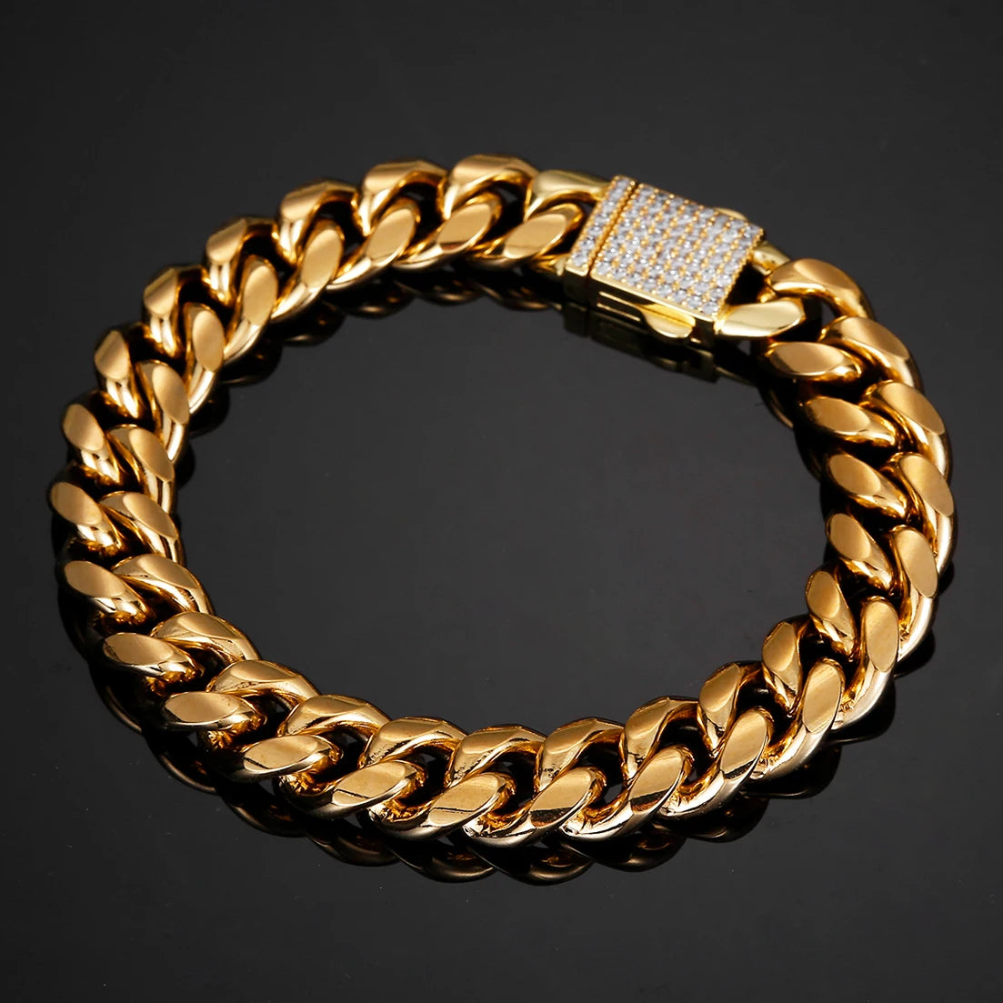 Cuban Link Pave Box Clasp Bracelet