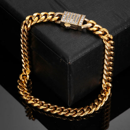 Cuban Link Pave Box Clasp Bracelet