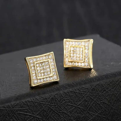 8mm Paved Concave Square Stud Earrings