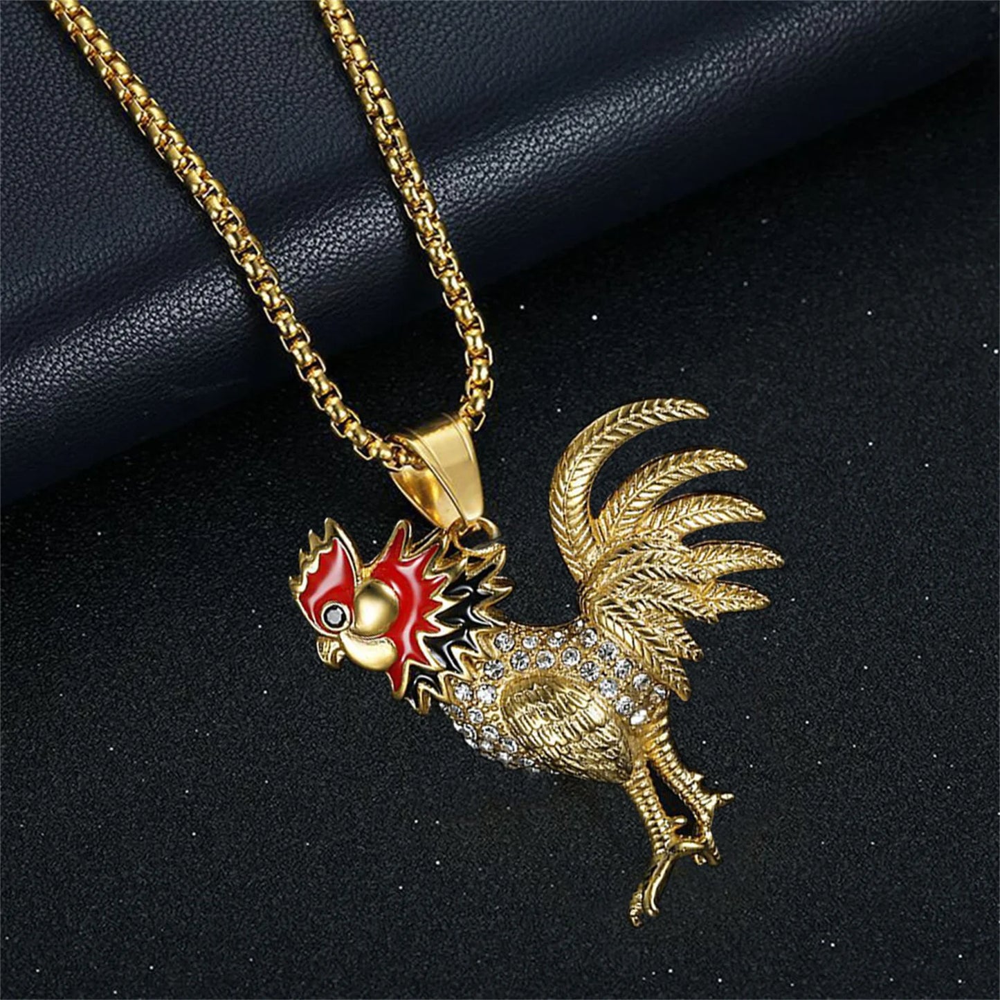 Paved Gold Rooster Charm