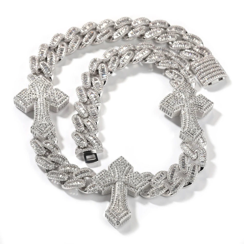 15mm Full Pave Cuban Baguette Gothic Cross Choker