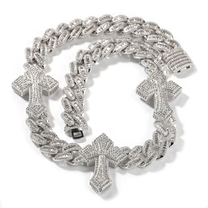 15mm Full Pave Cuban Baguette Gothic Cross Choker