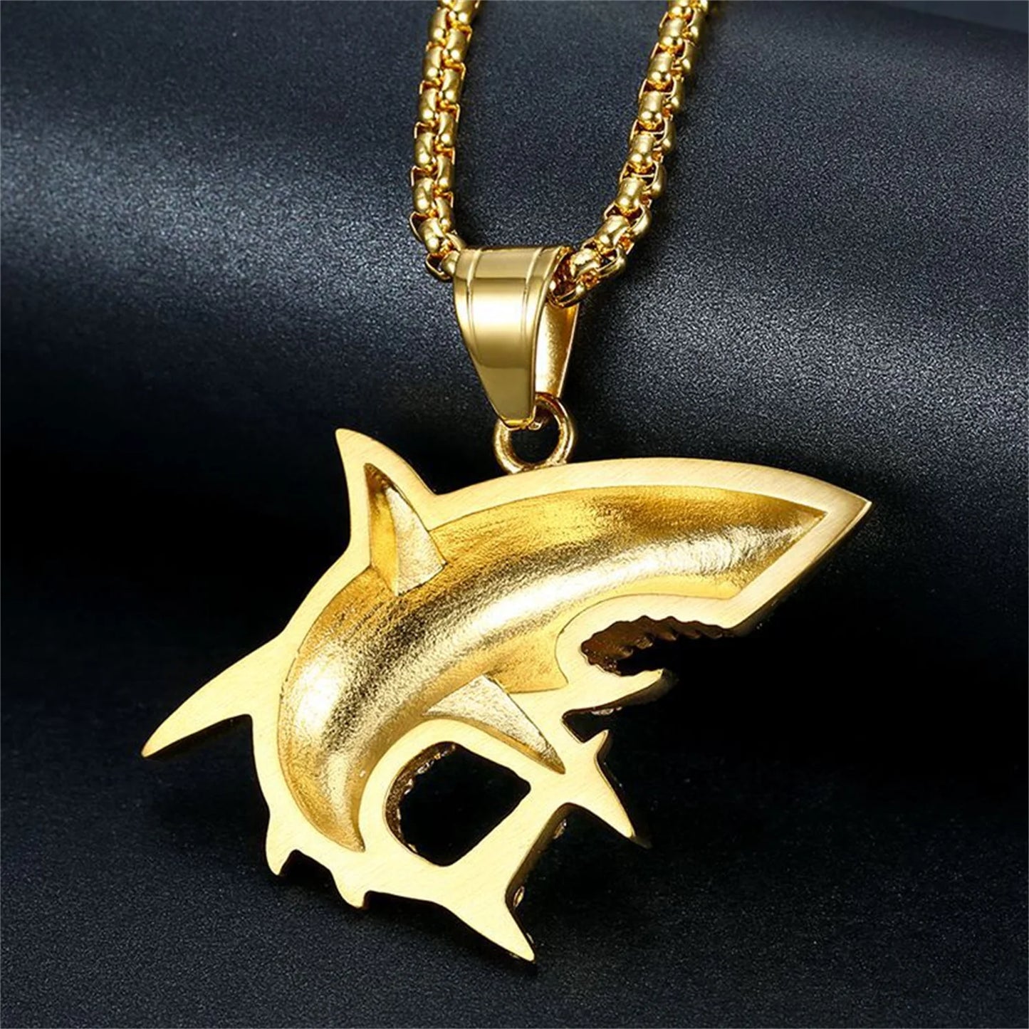 Paved Gold Shark Pendant