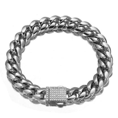 Cuban Link Pave Box Clasp Bracelet