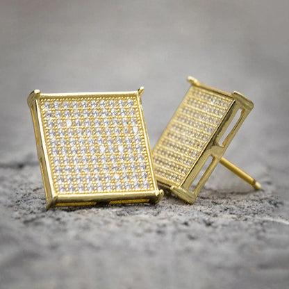 12mm Paved 10-Row Square Stud Earrings