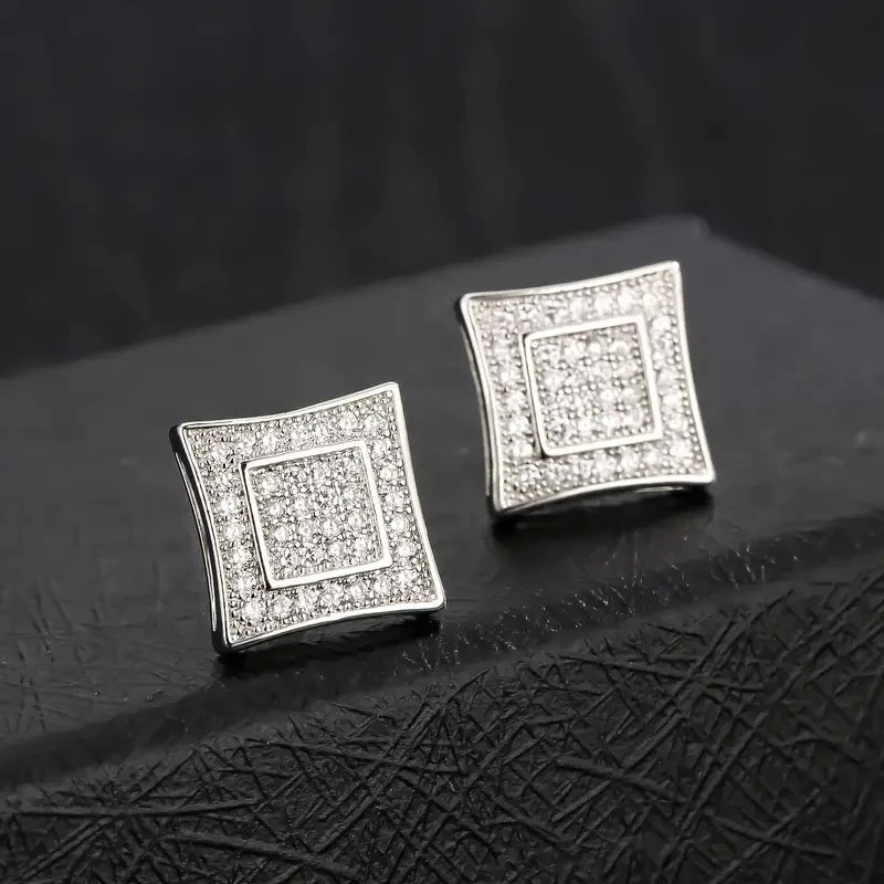 8mm Paved Concave Square Stud Earrings