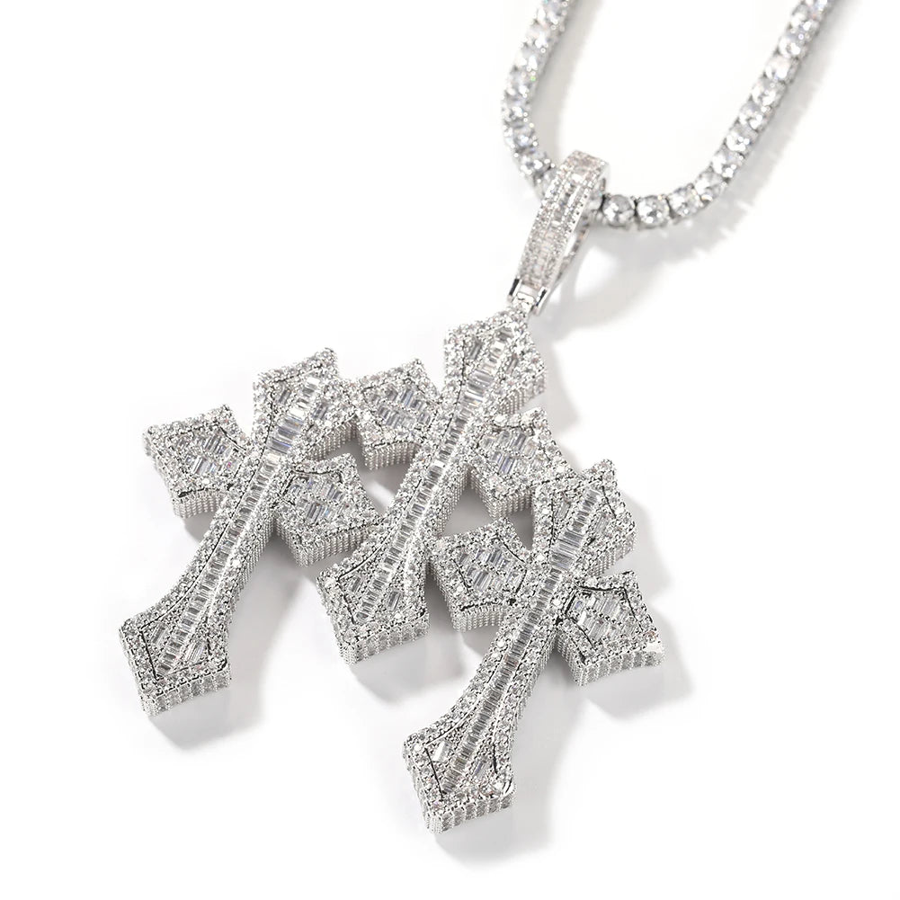 Baguette Paved 3-Piece Gothic Cross