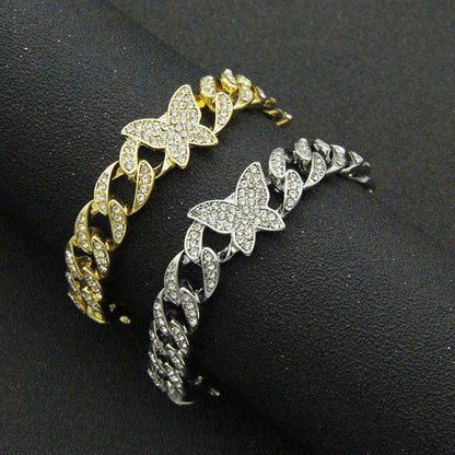 13MM Butterfly Cuban Rhinestone Bracelet