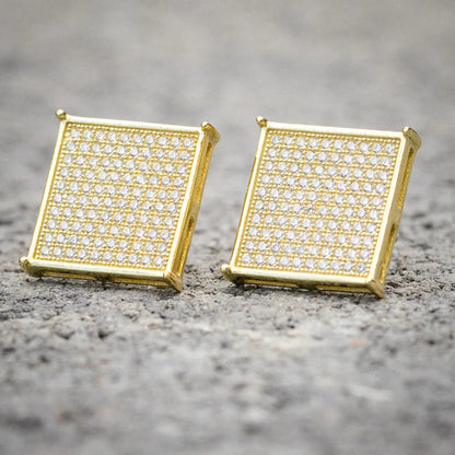 12mm Paved 10-Row Square Stud Earrings