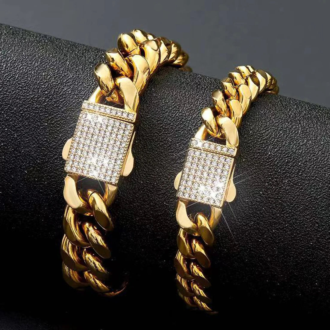 Cuban Link Pave Box Clasp Bracelet