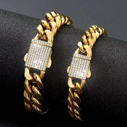 Cuban Link Pave Box Clasp Bracelet