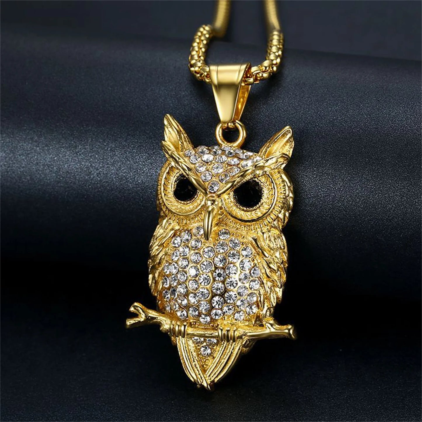 Paved Onyx Eye Owl Charm