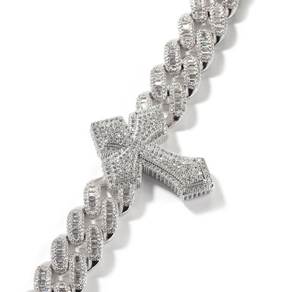 15mm Full Pave Cuban Baguette Gothic Cross Choker