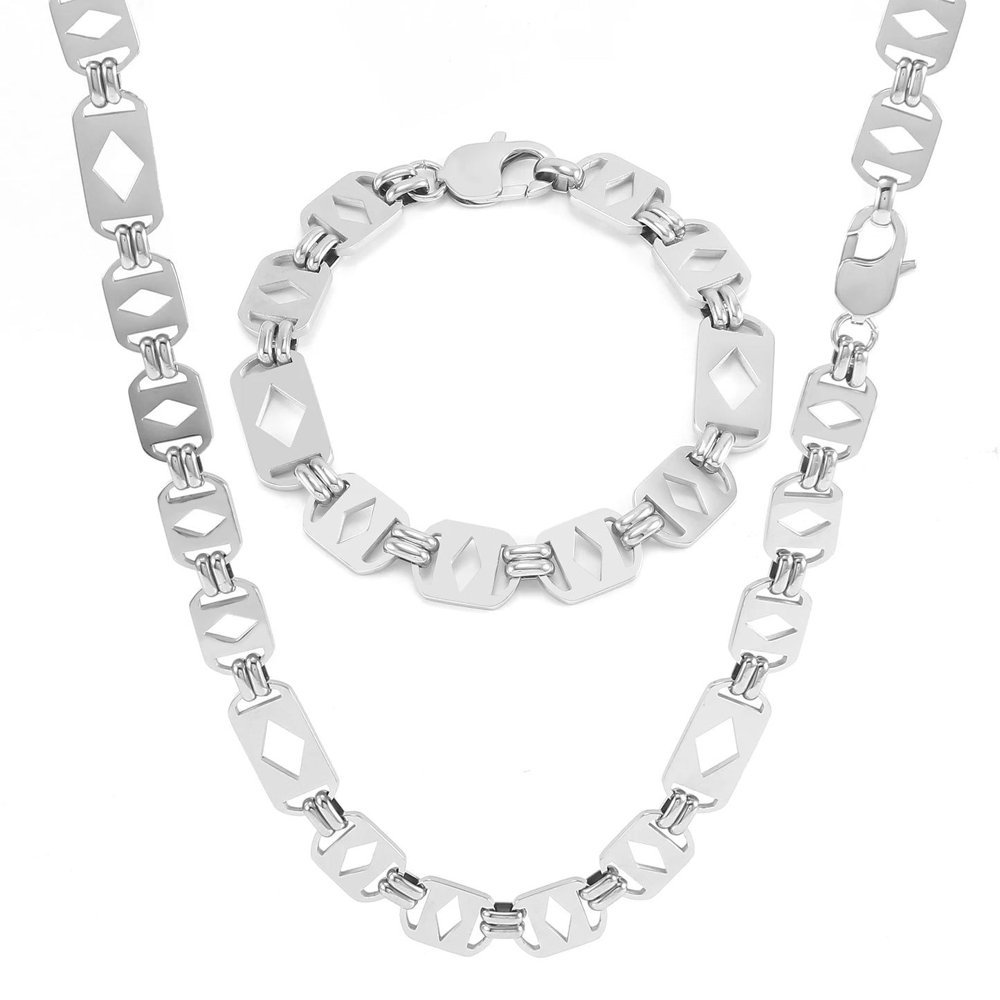 11mm Geometric Link Necklace & Bracelet Set