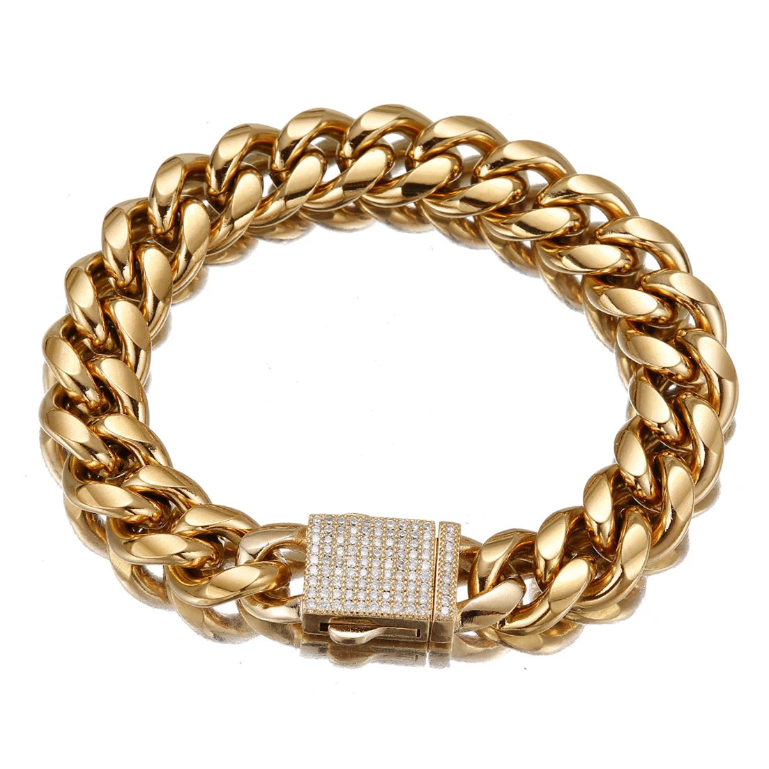 Cuban Link Pave Box Clasp Bracelet