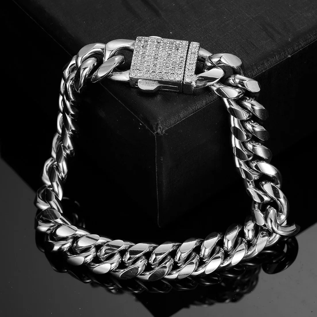 Cuban Link Pave Box Clasp Bracelet