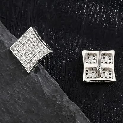 8mm Paved Concave Square Stud Earrings