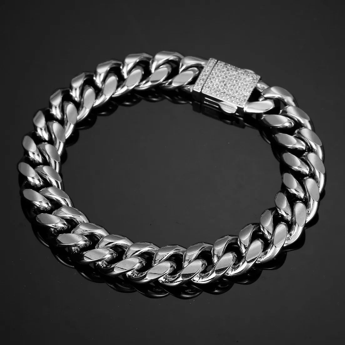 Cuban Link Pave Box Clasp Bracelet