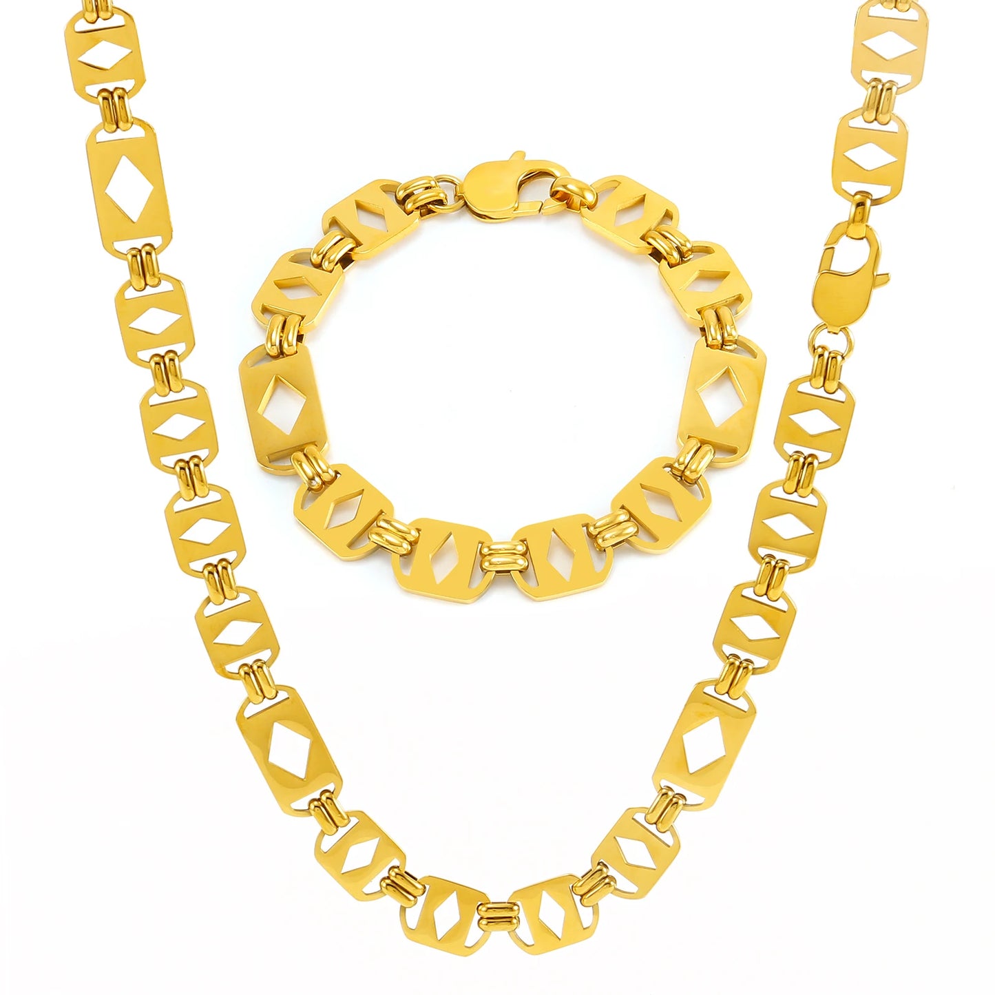 11mm Geometric Link Necklace & Bracelet Set