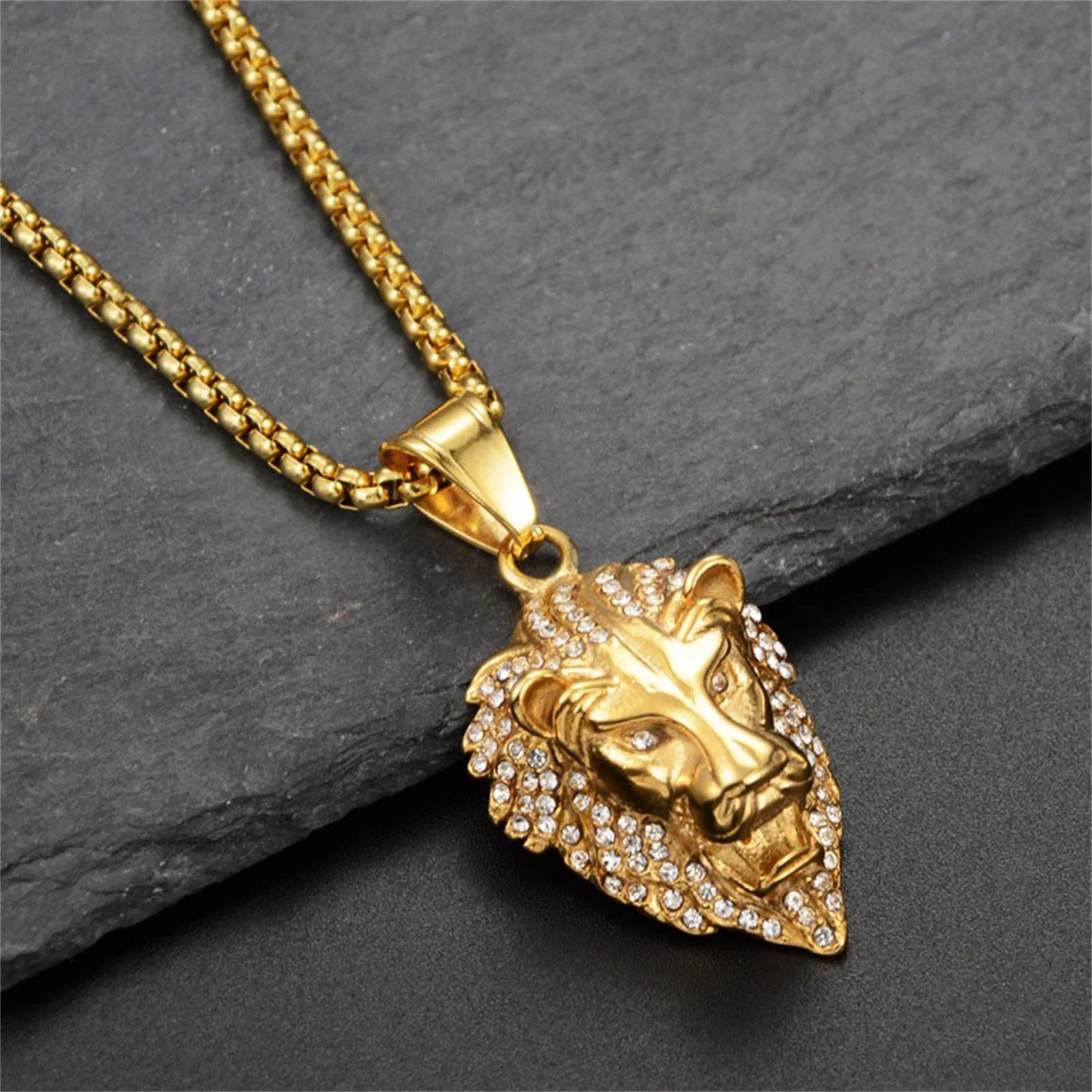 Paved Gold Roaring Lion Charm