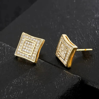 8mm Paved Concave Square Stud Earrings