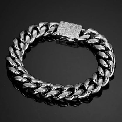 Cuban Link Pave Box Clasp Bracelet