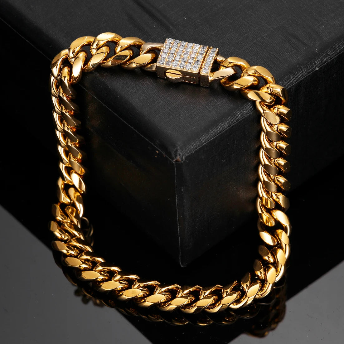 Cuban Link Pave Box Clasp Bracelet