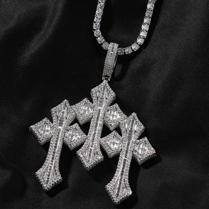 Baguette Paved 3-Piece Gothic Cross