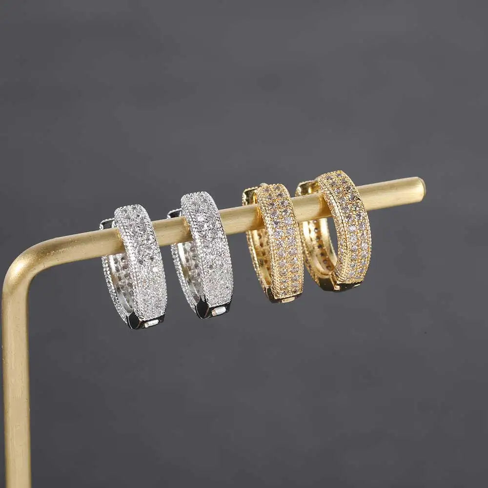 14mm 2-Row Paved Hoop Earrings