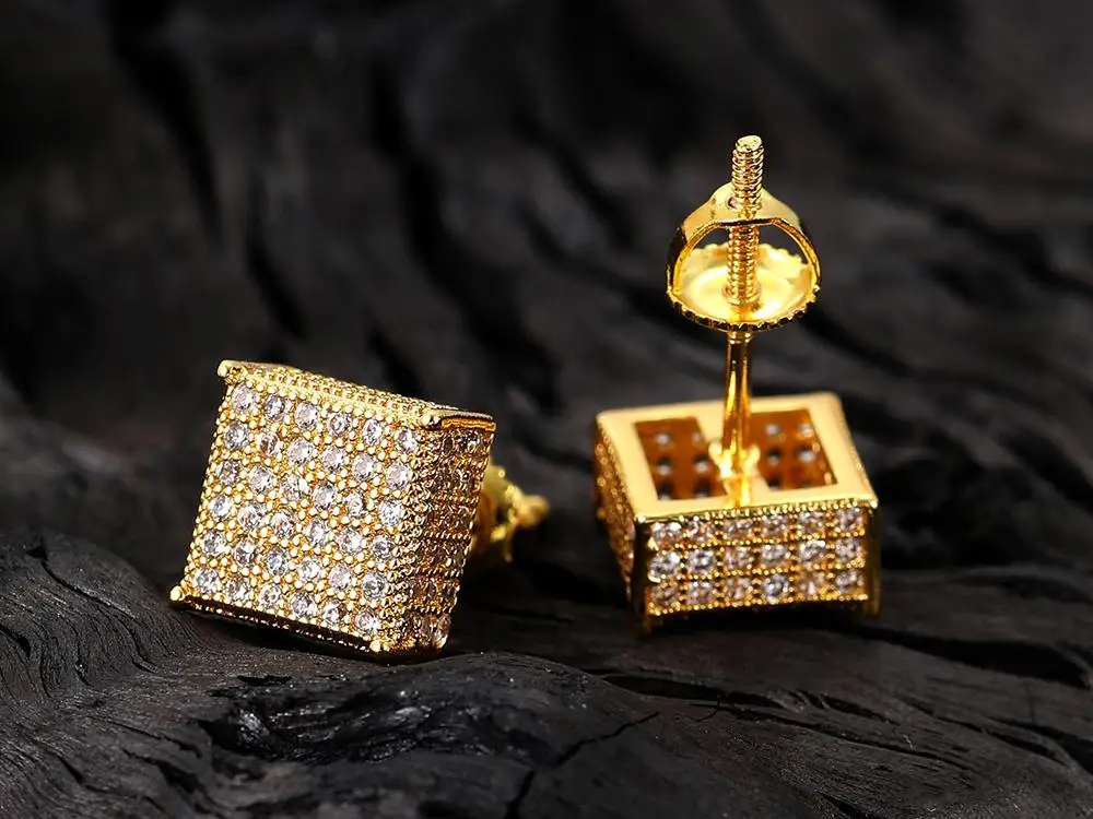 8mm Full Pave Box Square Stud Earrings