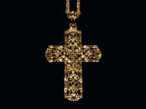 18K Gold Gothic Style Cross - 24 Inch Rope Chain - All4Gold.com