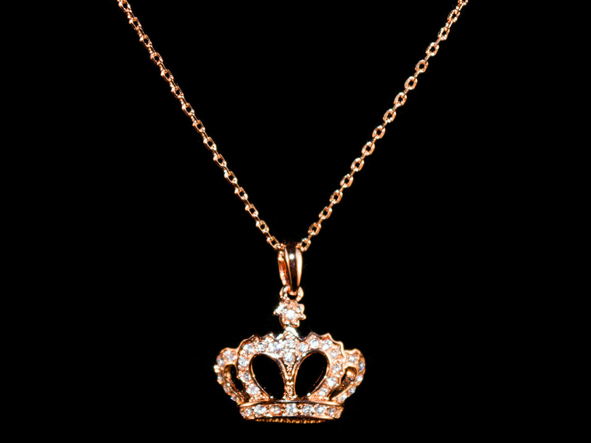 18K Rose Gold Crystal Crown Charm & Necklace - All4Gold.com
