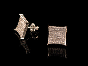 White Gold Iced Concave Square Stud Earrings - All4Gold.com