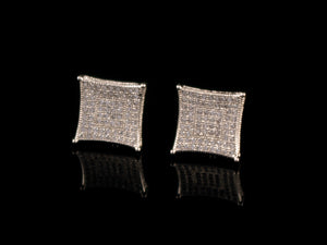 White Gold Iced Concave Square Stud Earrings - All4Gold.com