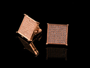 Iced Rose Gold 10 Row Square Stud Earrings - 12mm - All4Gold.com