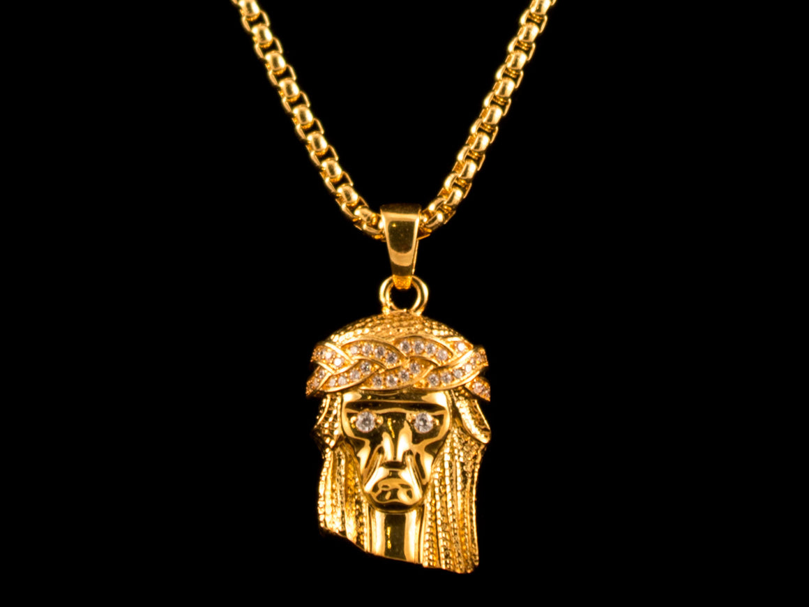 Diamond Crown Jesus Piece + Necklace - Gold - All4Gold.com